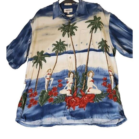 Vintage Campia Moda‎ Hawaiian Shirt Short Sleeve Hula Girl 100% Rayon Men's XL - Picture 1 of 7